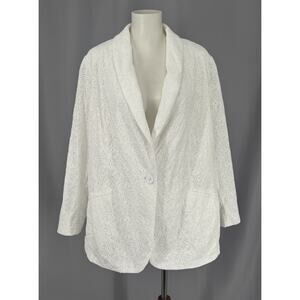 Susan Graver Pure Blazer Womens 2X White Floral Eyelet Cotton Cottagecore